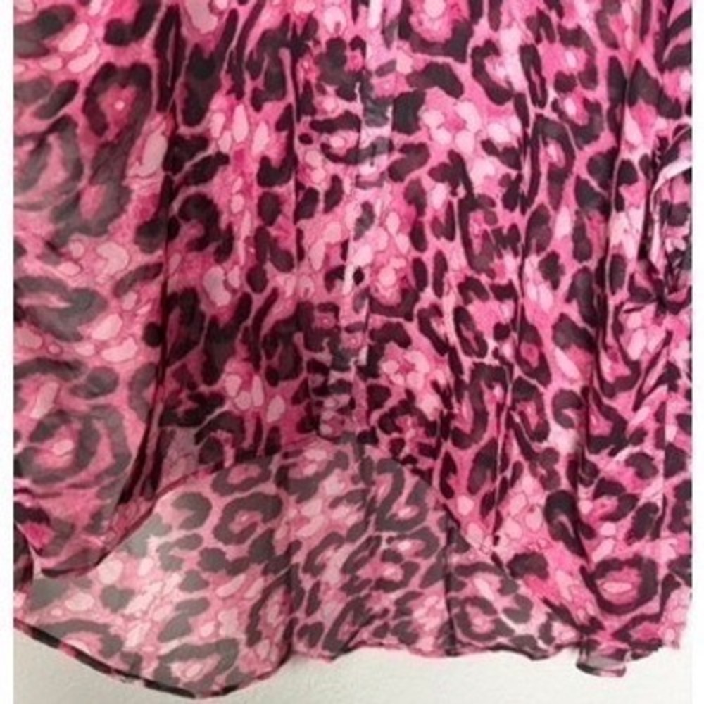 L Love Women's M/L Pink Leopard Print Sheer Button Up Blouse Tunic Top - Picture 4 of 6